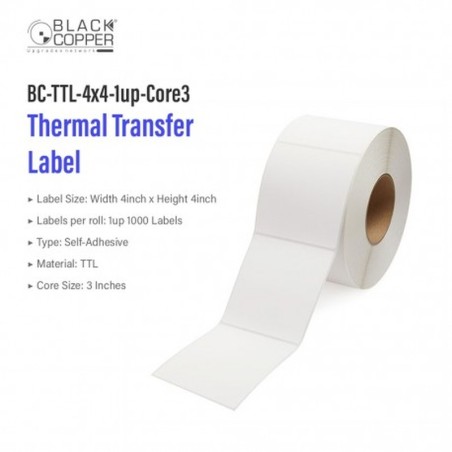 BlackCopper BC-TTL-4x4-1up-Core3 Thermal Transfer Barcode Label Roll 4" x 4", 1-Up, 1,000 Labels, 3" Core