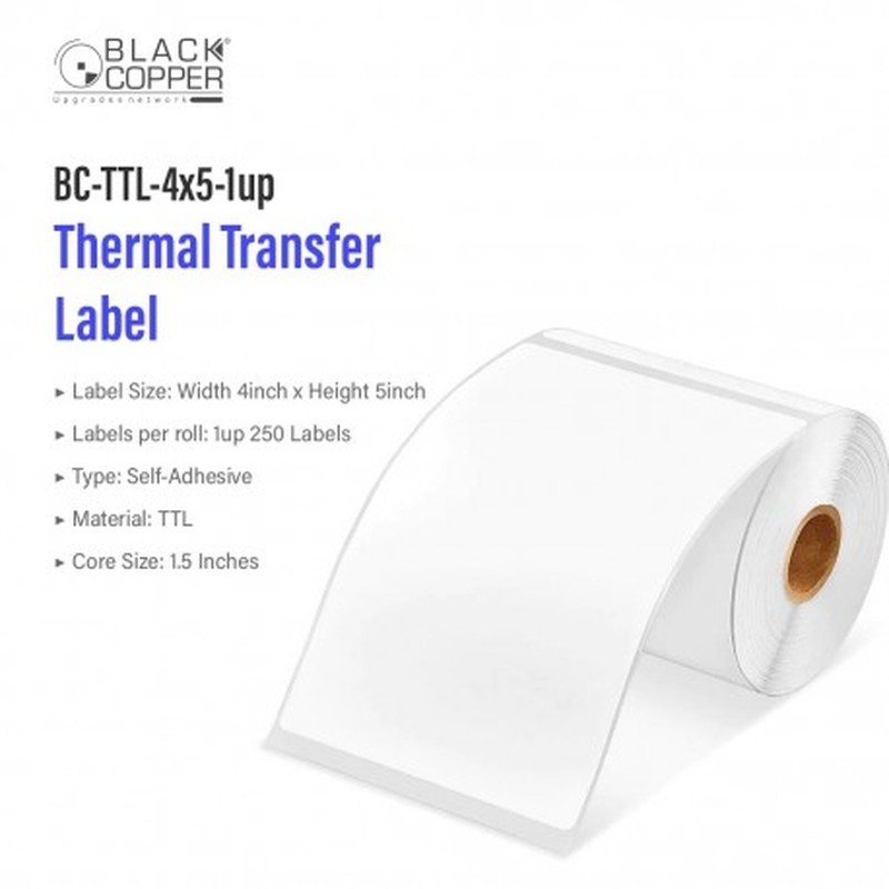 BlackCopper BC-TTL-4x5-1up Thermal Transfer Barcode Label Roll 4" x 5", 1-Up, 250 Labels, 1.5" Core
