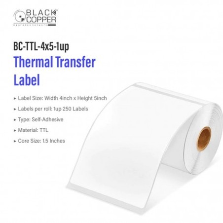 BlackCopper BC-TTL-4x5-1up Thermal Transfer Barcode Label Roll 4" x 5", 1-Up, 250 Labels, 1.5" Core