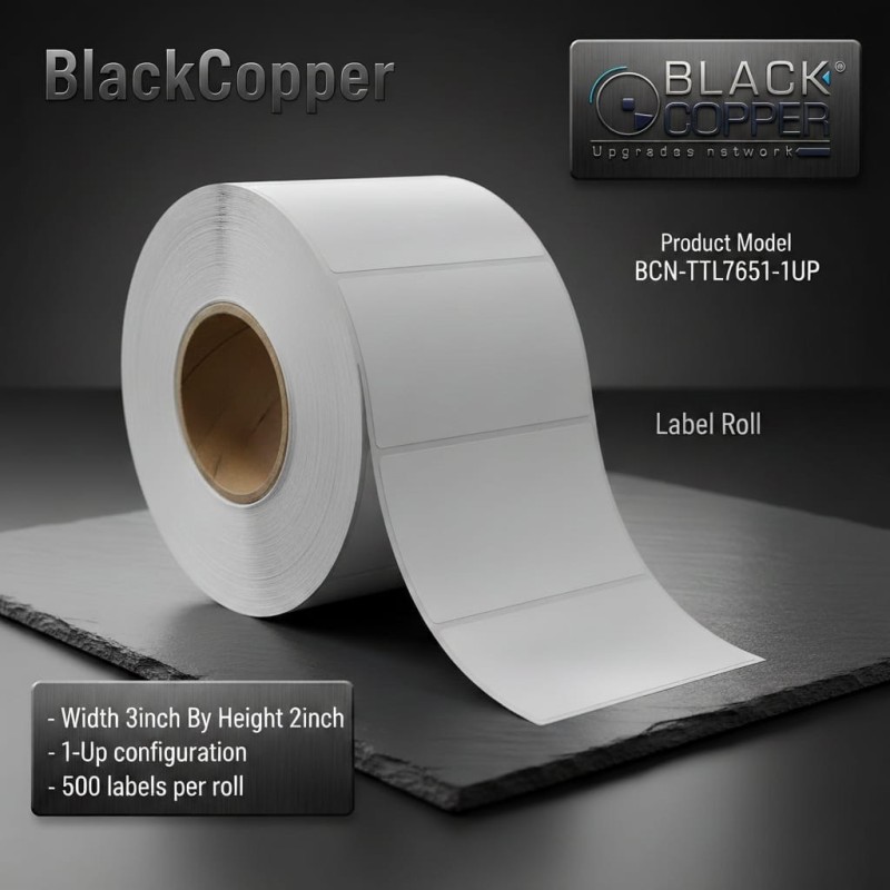 BlackCopper BC-TTL-3x2-1up Thermal Transfer Barcode Label Roll 3" x 2", 1-Up, 500 Labels, 1.5" Core