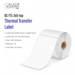 BlackCopper BC-TTL-3x5-1up Thermal Transfer Barcode Label Roll 3" x 5", 1-Up, 300 Labels, 1.5" Core
