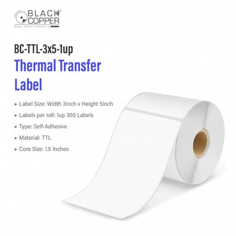 BlackCopper BC-TTL-3x5-1up Thermal Transfer Barcode Label Roll 3" x 5", 1-Up, 300 Labels, 1.5" Core
