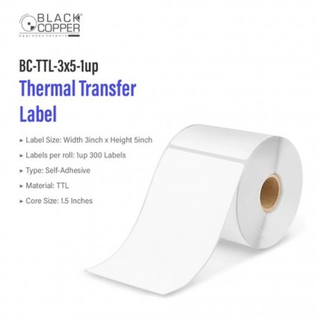 BlackCopper BC-TTL-3x5-1up Thermal Transfer Barcode Label Roll 3" x 5", 1-Up, 300 Labels, 1.5" Core