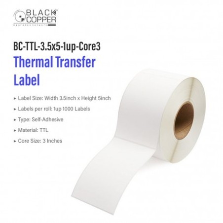 BlackCopper BC-TTL-3.5x5-1up-Core3 Thermal Transfer Barcode Label Roll 3.5" x 5", 1-Up, 1,000 Labels, 3" Core
