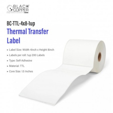 BlackCopper BC-TTL-4x8-1up Thermal Transfer Barcode Label Roll 4" x 8", 1-Up, 200 Labels, 1.5" Core