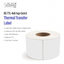 BlackCopper BC-TTL-4x8-1up-Core3 Thermal Transfer Barcode Label Roll 4" x 8", 1-Up, 500 Labels, 3" Core