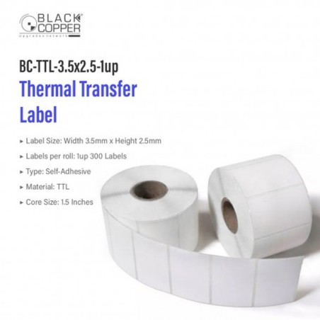 BlackCopper BC-TTL-3.5x2.5-1up Thermal Transfer Barcode Label Roll 3.5" x 2.5", 1-Up, 300 Labels, 1.5" Core