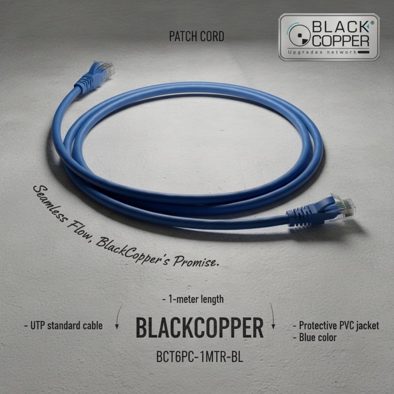 BlackCopper BCCT6PC-1MTR-BL Cat6 UTP Patch Cord, 1m, Blue