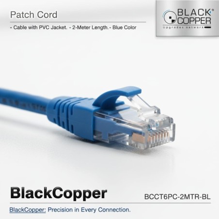 BlackCopper BCCT6PC-2MTR-BL Cat6 UTP Patch Cord, 2m, Blue