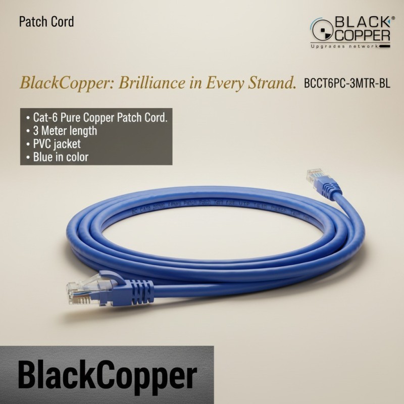 BlackCopper BCCT6PC-3MTR-BL Cat6 UTP Patch Cord, 3m, Blue