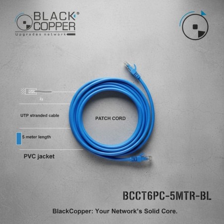 BlackCopper BCCT6PC-5MTR-BL Cat6 UTP Patch Cord, 5m, Blue
