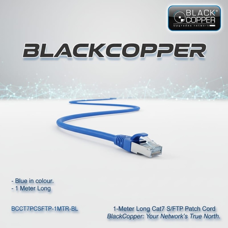 BlackCopper BCCT7PCSFTP-1MTR-BL Cat7 S/FTP Patch Cord, 1m, Blue