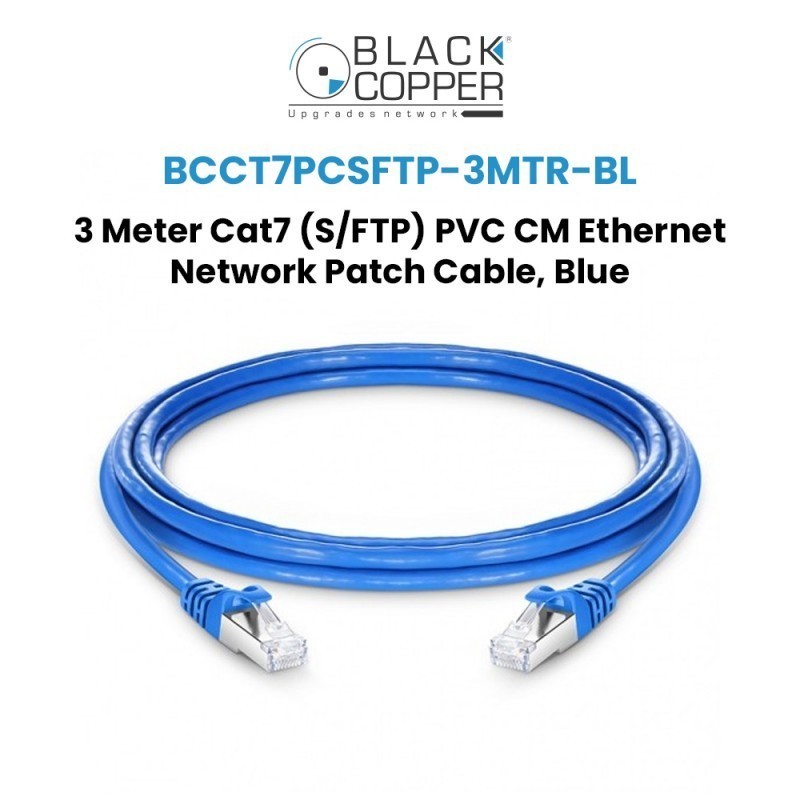 BlackCopper BCCT7PCSFTP-3MTR-BL Cat7 S/FTP Patch Cord, 3m, Blue