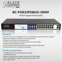 BlackCopper BC-POE24PGBUG-300W 24-Port Gigabit PoE Managed Switch with 4 SFP Ports, 300W