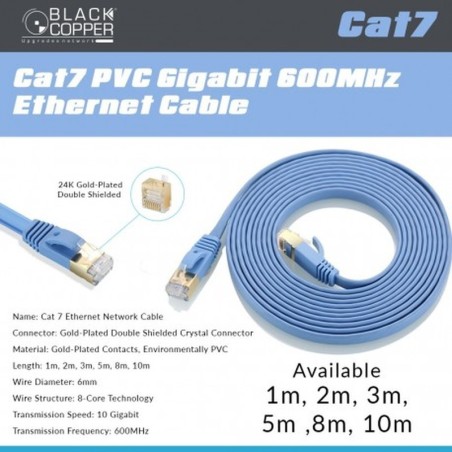 BlackCopper BCCT7PC-5MTR-BL Cat7 Patch Cord, 5m, Blue