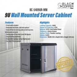 BlackCopper BC-5409UR-WM 9U Wall Mount Network Rack Cabinet, 542 x 400 x 501mm