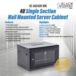 BlackCopper BC-6604UR-WM 4U Wall Mount Network Rack Cabinet, 600 x 600 x 280mm