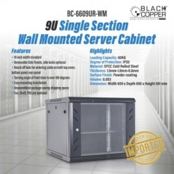 BlackCopper BC-6609UR-WM 9U Wall Mount Network Rack Cabinet, 600 x 600 x 501mm