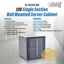 BlackCopper BC-6612UR-WM 12U Wall Mount Network Rack Cabinet, 600 x 600 x 635mm