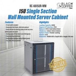 BlackCopper BC-6615UR-WM 15U Wall Mount Network Rack Cabinet, 600 x 600 x 769mm