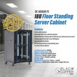 BlackCopper BC-6818UR-FS 18U Free Standing Server Rack Cabinet, 600 x 800 x 987mm, 4 Fans & Shelf