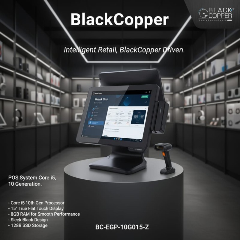 BlackCopper BC-EGP-10G015-Z 15" True Flat Touch POS, Core i5 10th Gen, 9.7" Customer Display