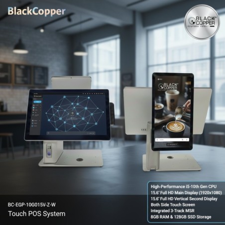 BlackCopper BC-EGP-10G015V-Z-W Dual 15.6" Touch POS, Core i5 10th Gen, 8GB / 128GB SSD, White