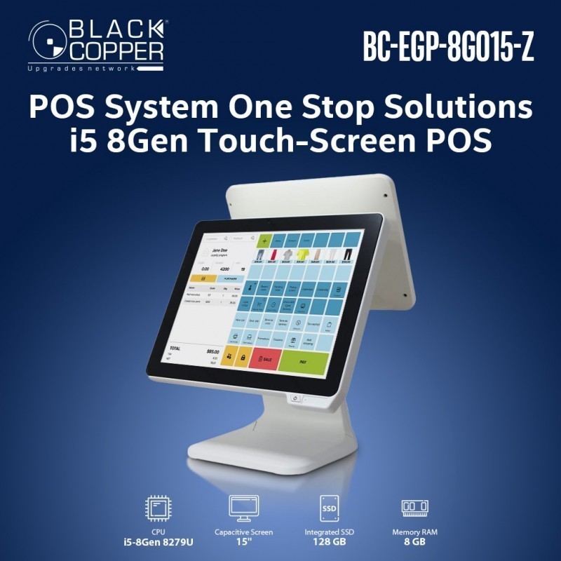 BlackCopper BC-EGP-8G015-Z-W 15" Touch POS System, Intel Core 8th Gen, White