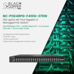 BlackCopper BC-POE48PG-F410G-370W 48-Port Gigabit PoE Managed Switch with 4x 10G SFP+ Uplinks, 370W