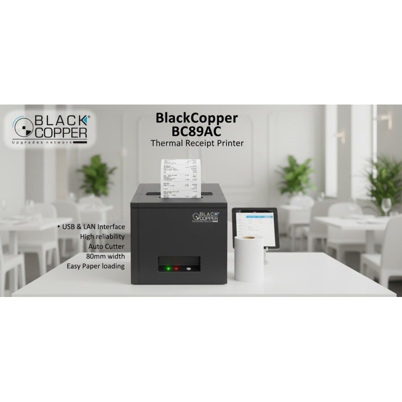 BlackCopper BC89AC 80mm Thermal Receipt Printer, USB + LAN, Auto Cutter