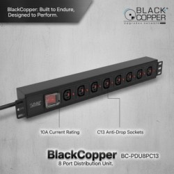 BlackCopper BCPDU8PC13 8-Way C13 Rack Mount PDU with Master Switch, 19" 1U