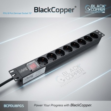 BlackCopper BCPDU8PGS 8-Way German Socket Rack Mount PDU, 19" 1U