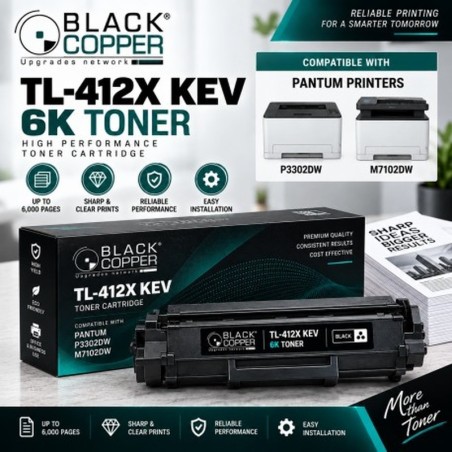 BlackCopper TL-412X KEV High-Yield Toner Cartridge for Pantum, 6,000 Pages