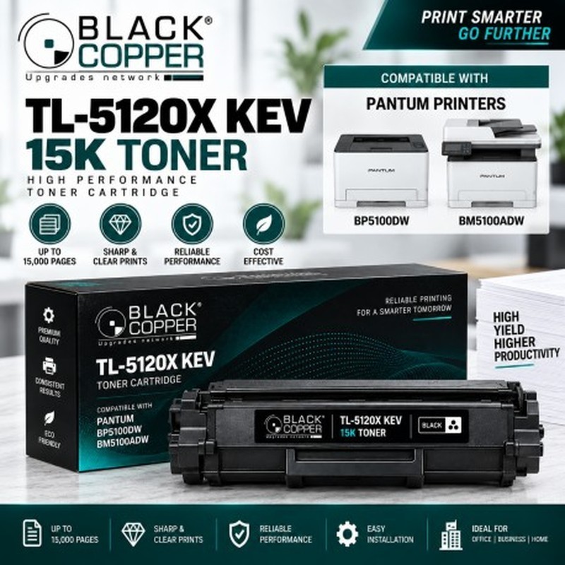BlackCopper TL-5120X KEV High-Yield Toner Cartridge for Pantum, 15,000 Pages