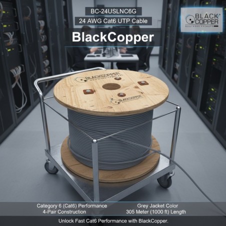 BlackCopper BC-24USLNC6G Cat6 UTP 24AWG Cable, 4-Pair, Grey, 305m