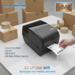 BlackCopper BC-LP1300-Wifi 4" Desktop Thermal Transfer Barcode Label Printer, 203 DPI, USB + WiFi