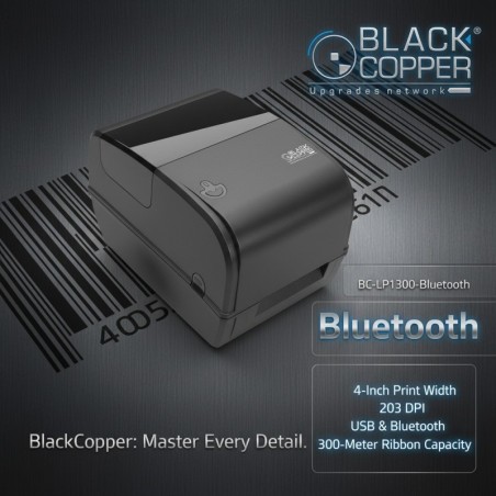 BlackCopper BC-LP1300-Bluetooth 4" Desktop Thermal Transfer Barcode Label Printer, 203 DPI, USB + Bluetooth