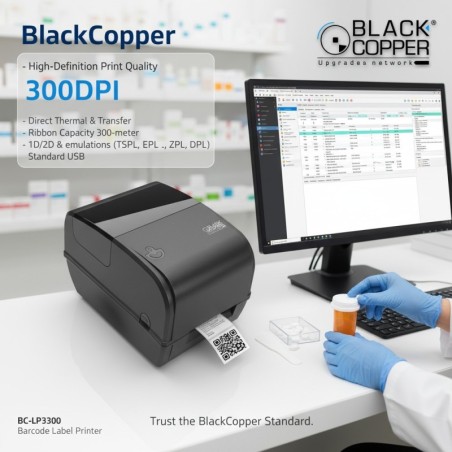 BlackCopper BC-LP3300 4" Desktop Thermal Transfer Barcode Label Printer, 300 DPI, USB