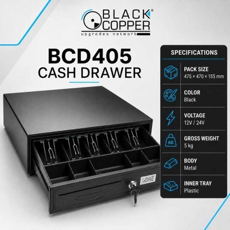 BlackCopper BC405 Metal Cash Drawer with Key Lock