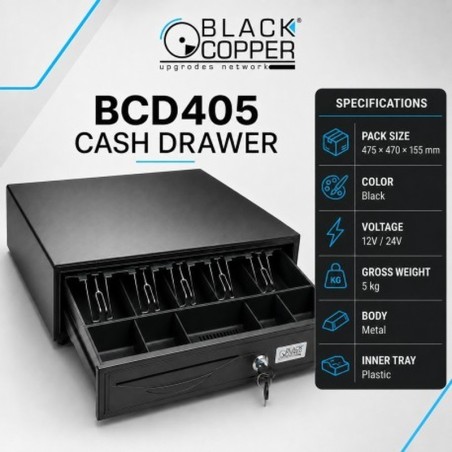 BlackCopper BC405 Metal Cash Drawer with Key Lock