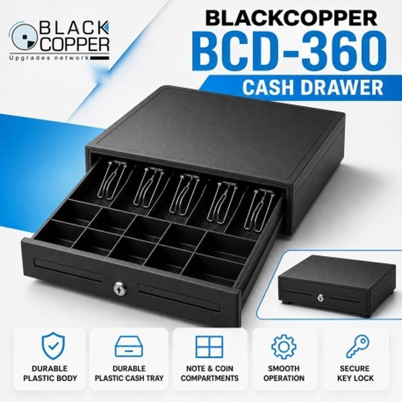 BCD360 Plastic Cash Drawer with Note & Coin Compartments | BlackCopper
