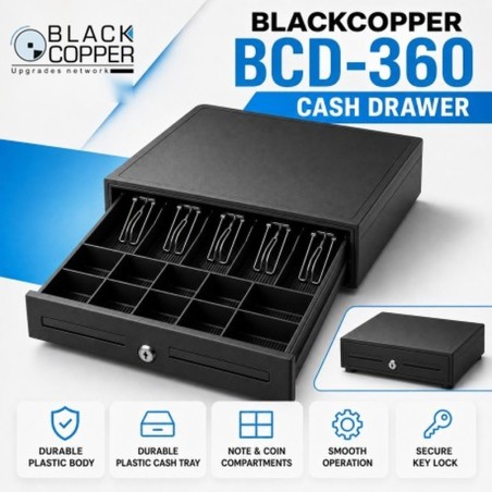 BCD360 Plastic Cash Drawer with Note & Coin Compartments | BlackCopper