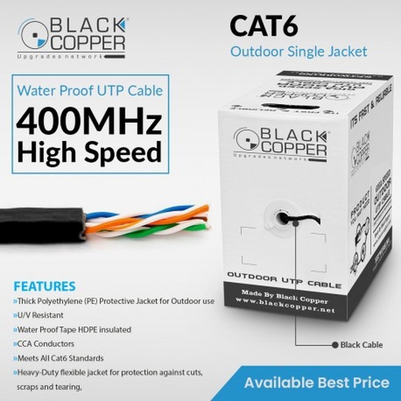 BlackCopper BCMXC6BLACK Cat6 UTP Network Cable Roll, Black
