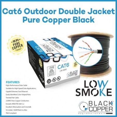 BlackCopper BC-C6CDBJ Cat6 UTP Double Jacket Outdoor Cable, 4-Pair, Black, 305m
