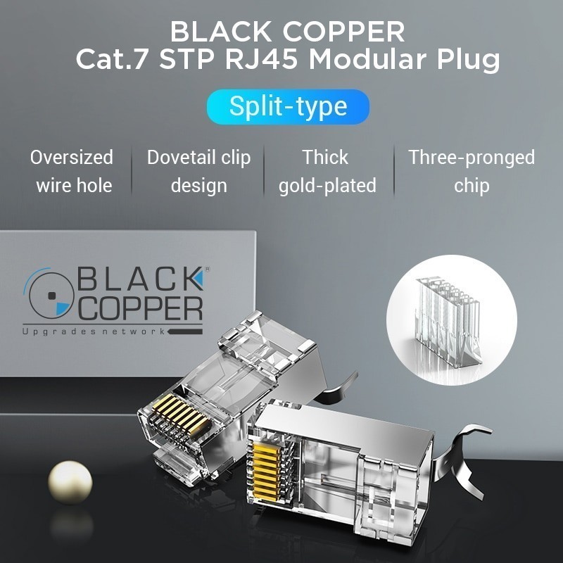 BlackCopper BCRJCT7 RJ45 Cat7 Shielded STP Modular Plug (Pack)