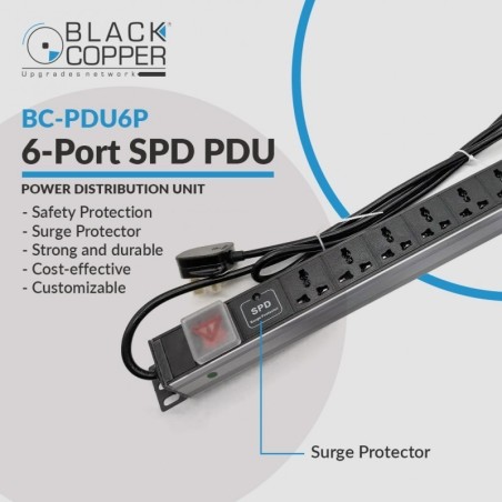 BlackCopper BCPDU6P 6-Way PDU with Surge & Safety Protection