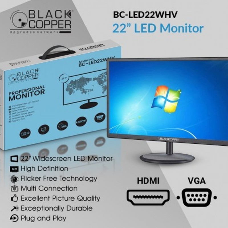 BlackCopper BC-LED22WHV 22" Full HD LED Monitor, HDMI & VGA