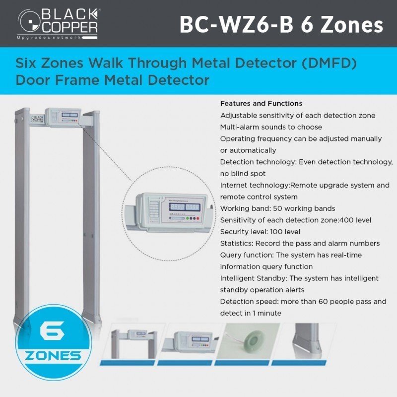 BlackCopper BC-WZ6-B 6-Zone Walk Through Metal Detector with LED Indicators