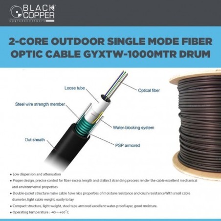 BlackCopper BC2CFC 2-Core Single Mode Outdoor Fiber Optic Cable (GYXTW)